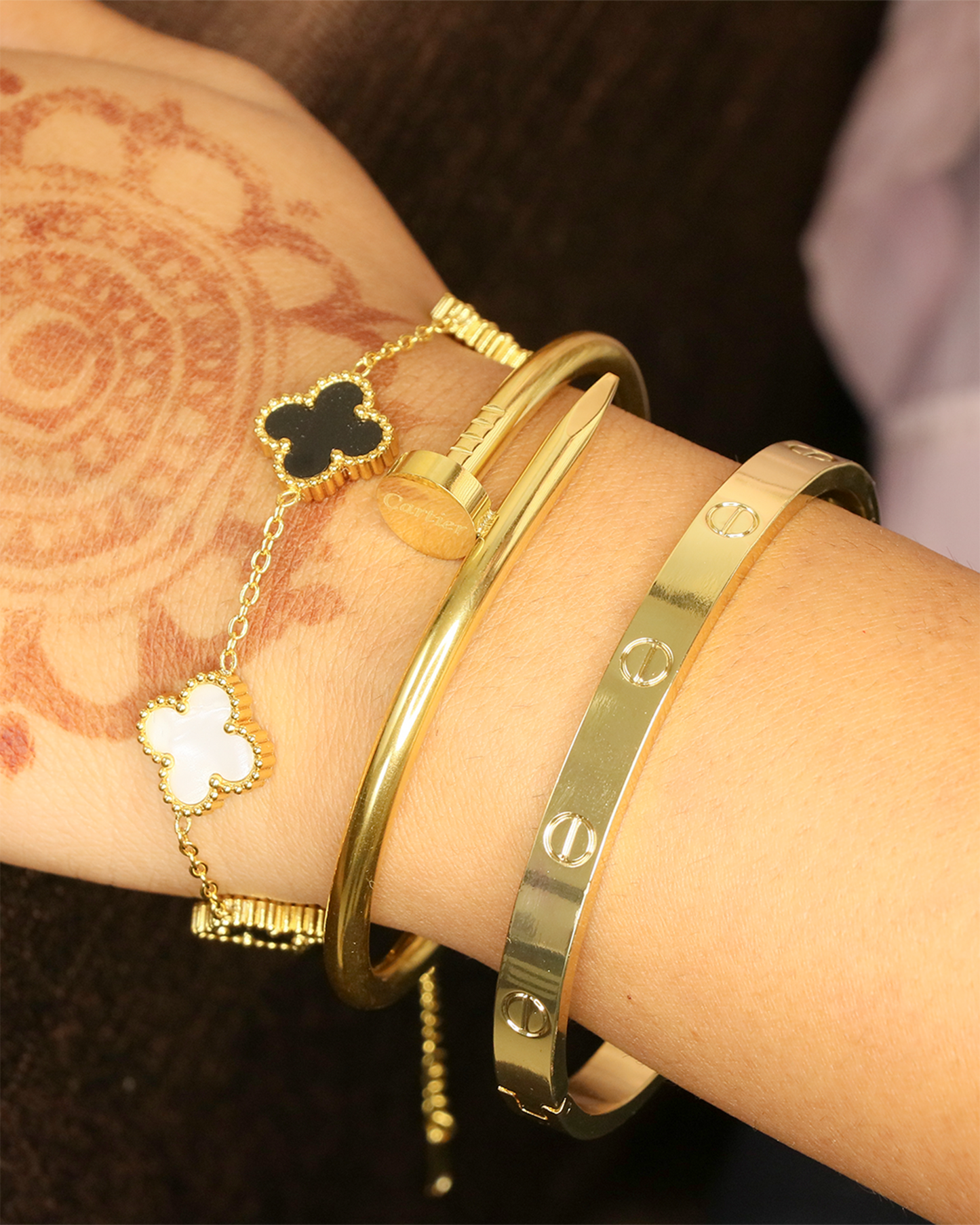 The Iconic Stack with Black and White Clover Bracelet