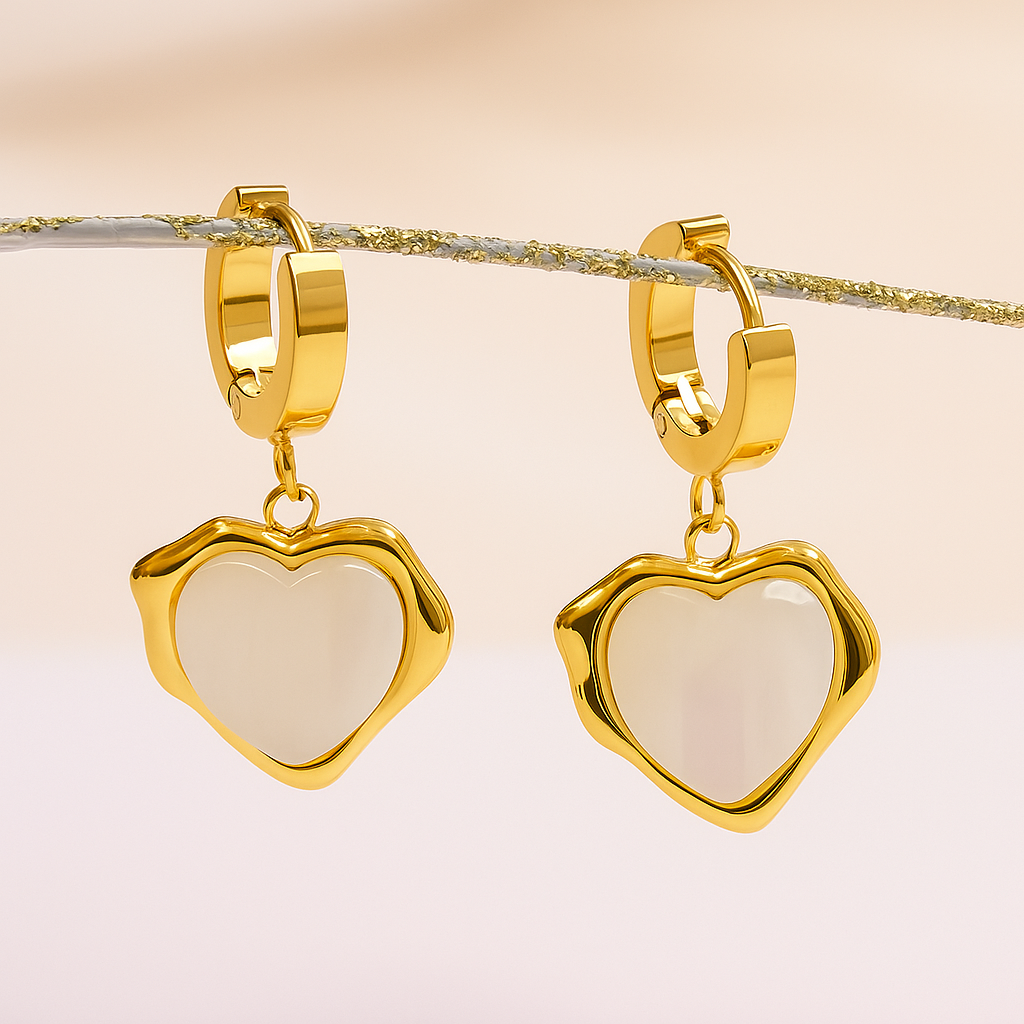 White Heart Stainless Steel Dangle Earrings