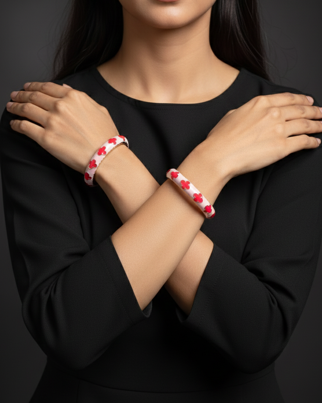 Pink Clover Enamel Bracelet Set of 2