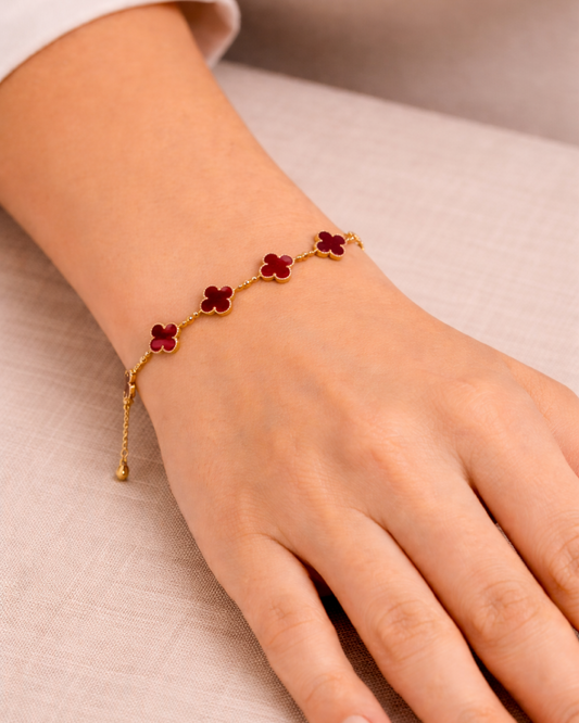 Maroon Color Stainless Steel Anti Tarnish Clover Bracelet