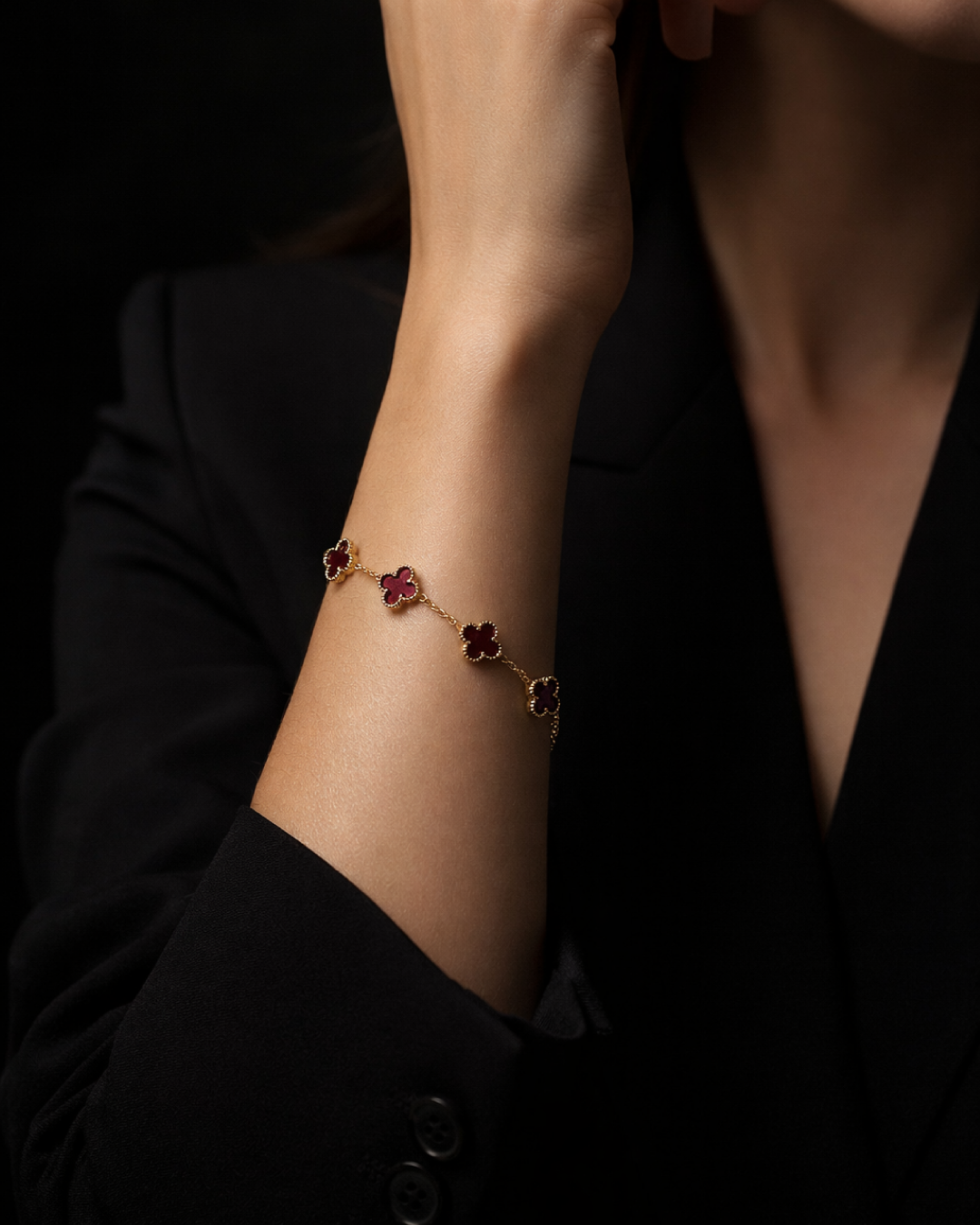 Maroon Color Stainless Steel Anti Tarnish Clover Bracelet