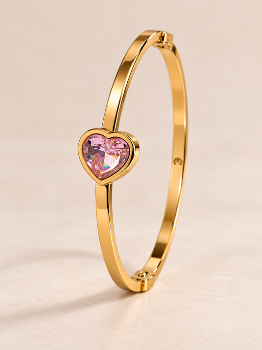 Pink Heart Aura Gold Tone Stainless Steel Bracelet