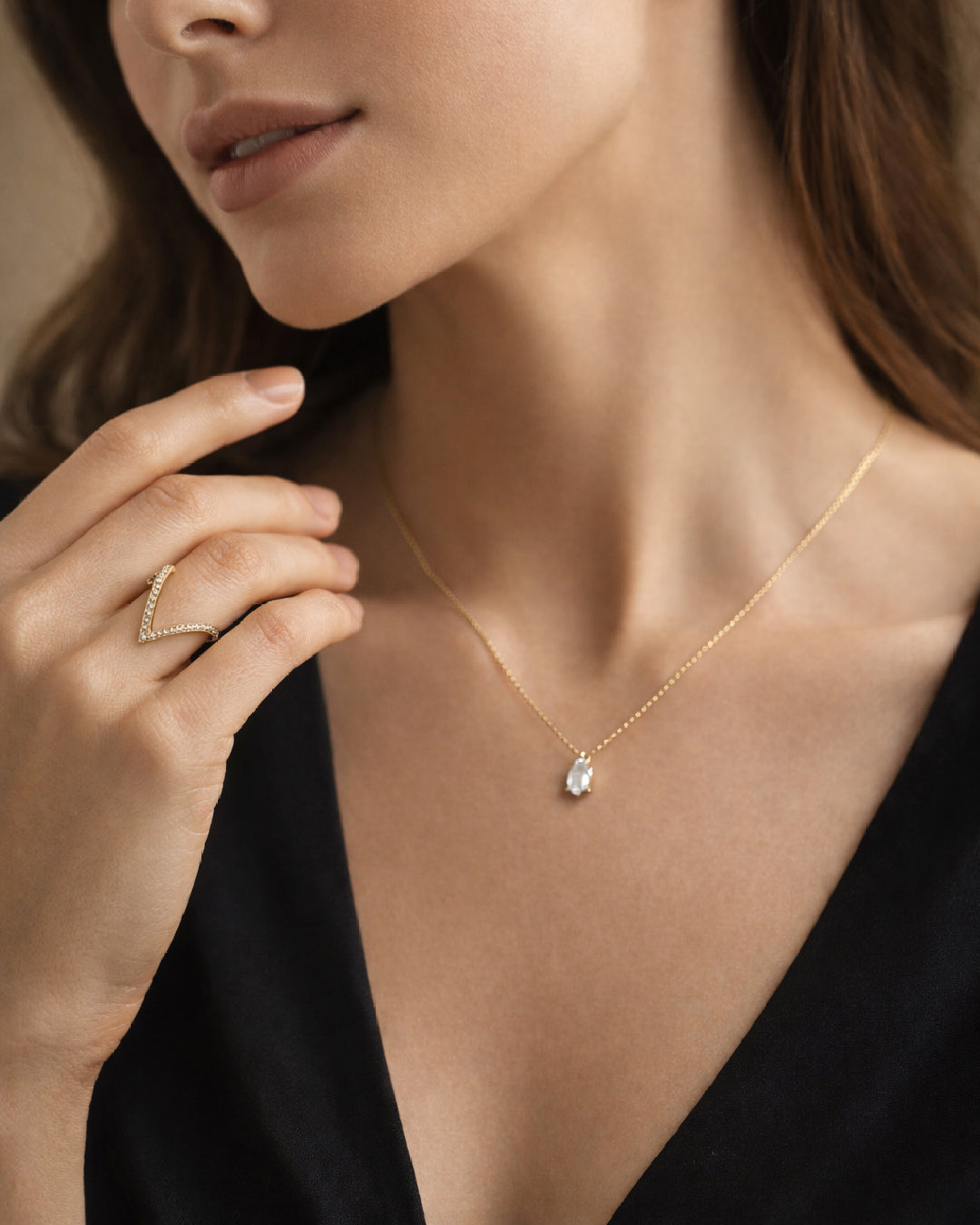 Office Girly Minimal Neckchain with V Ring Combo set of 2