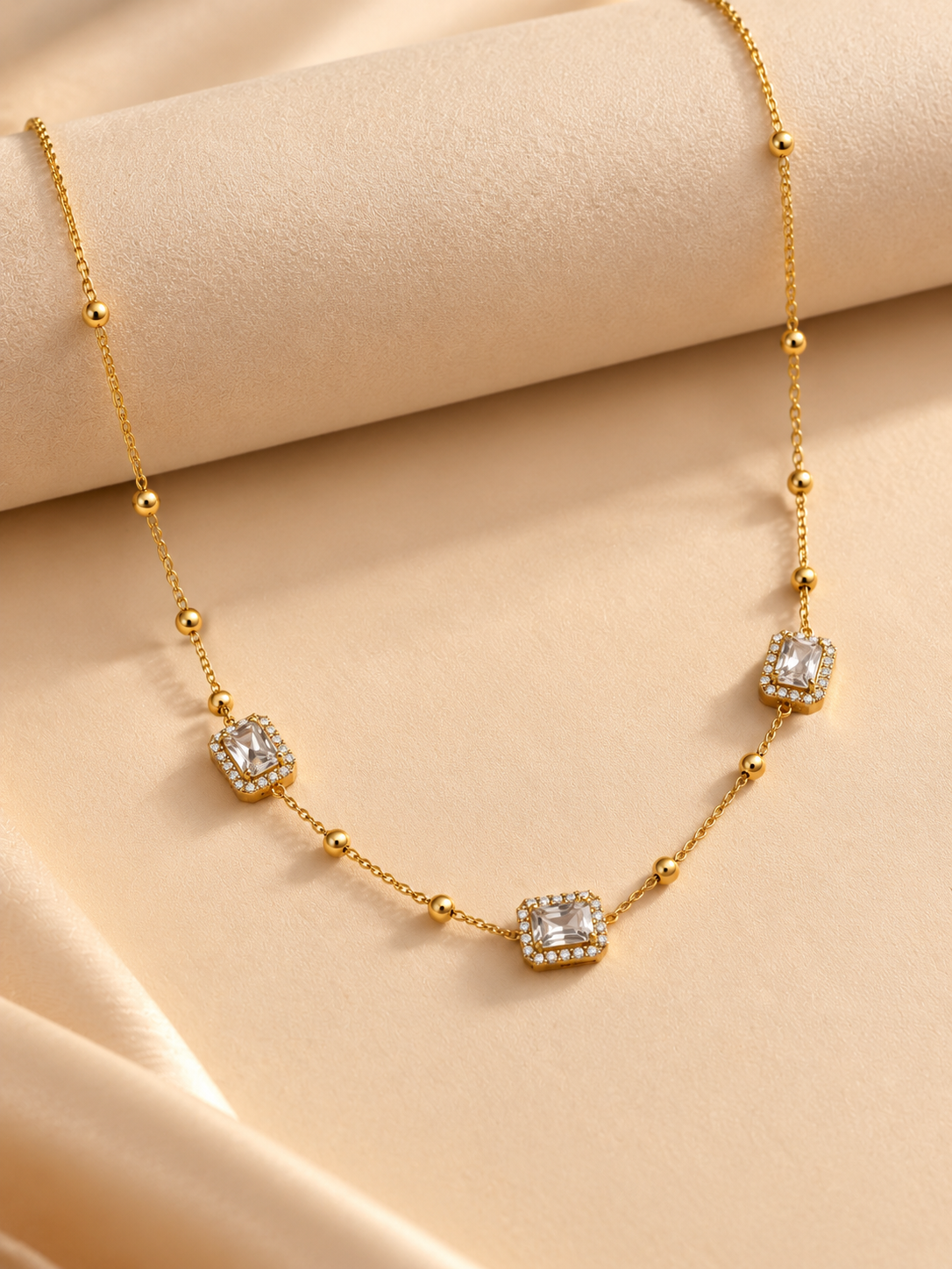 Geometric Crystal Necklace for Women | Gold-Tone Stainless Steel