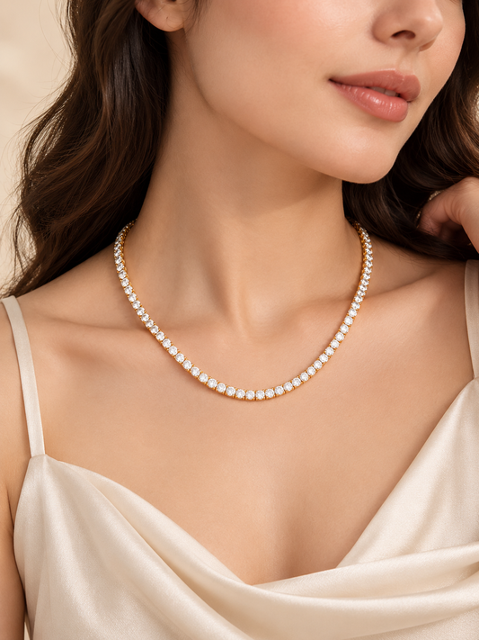 Premium Crystal Tennis Necklace for Women | Gold-Tone Stainless Steel
