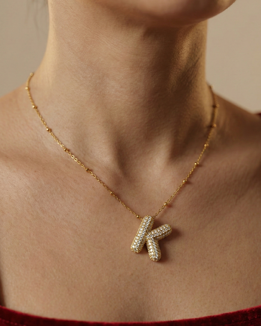 Golden K Initial Stainless Steel Necklace