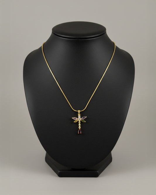 Multi Stone Butterfly Stainless Steel Neckchain