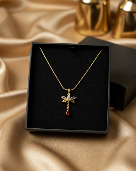 Multi Stone Butterfly Stainless Steel Neckchain