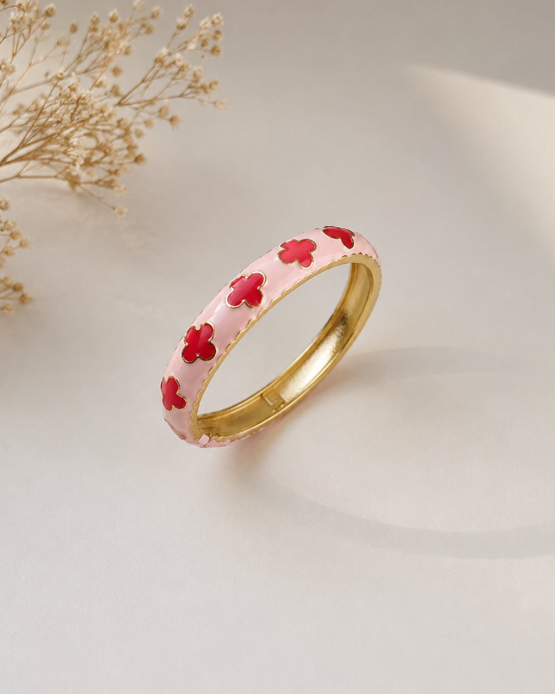 Pink Clover Enamel Bracelet