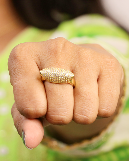 Dazzle Dome with White Stones Stainless Steel Ring