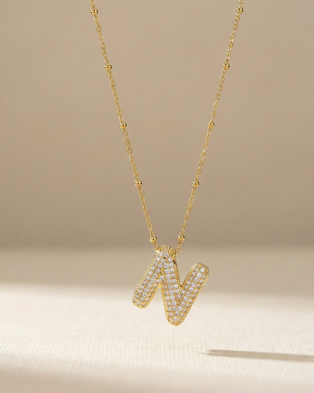 Golden N Initial Stainless Steel Necklace