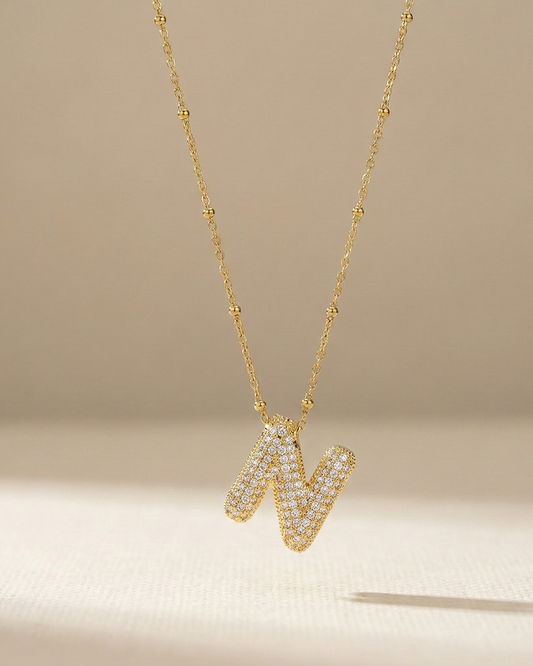 Golden N Initial Stainless Steel Necklace