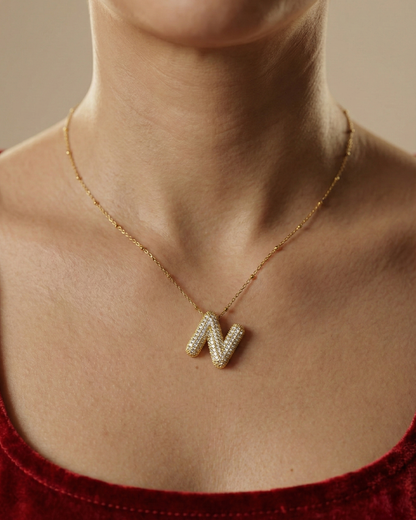 Golden N Initial Stainless Steel Necklace