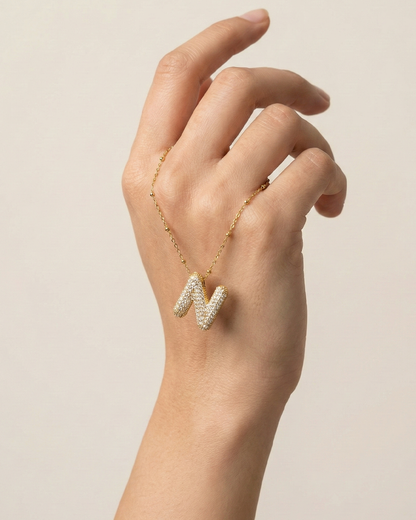 Golden N Initial Stainless Steel Necklace