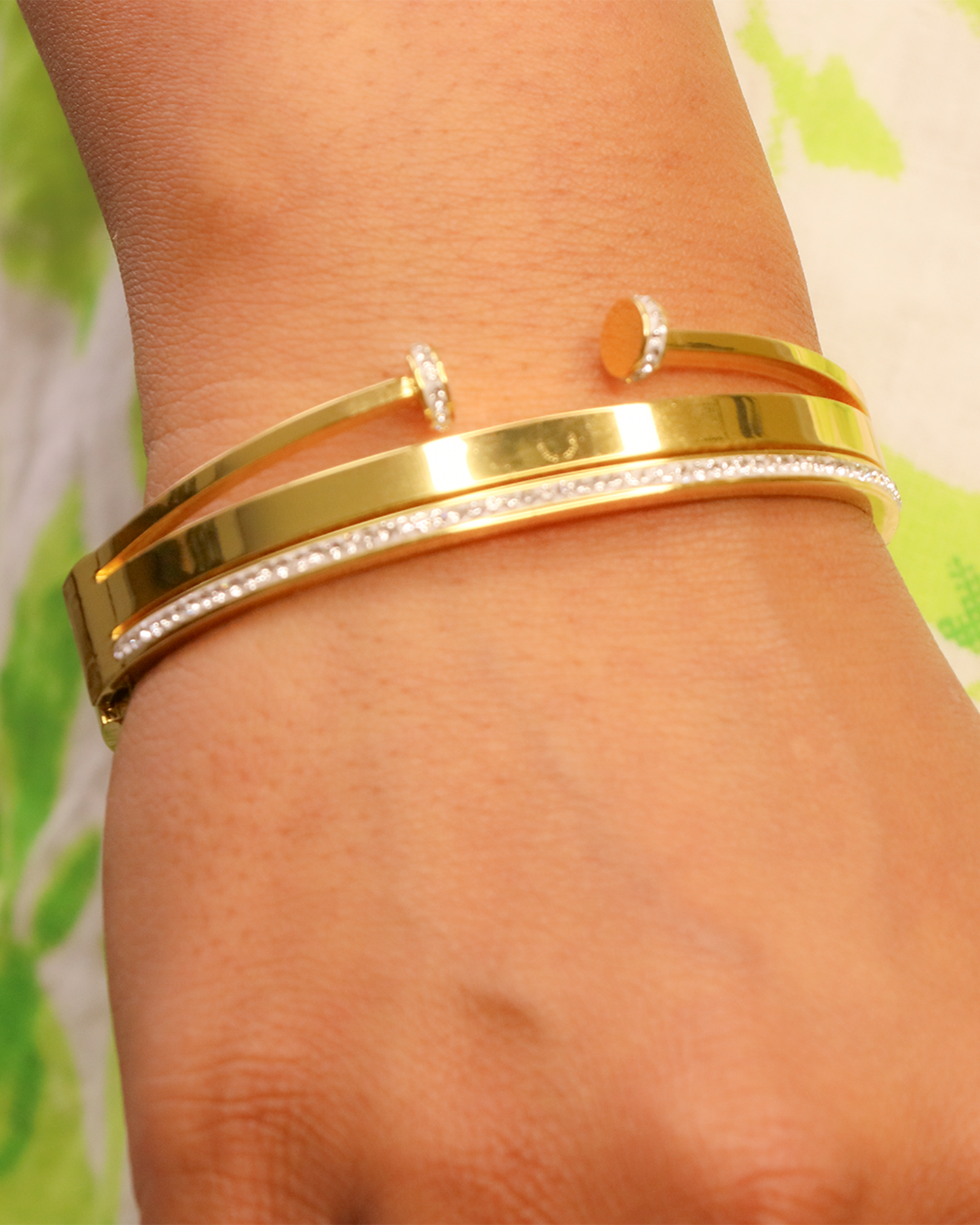 Twin Spark Stainless Steel Nail Bangle Bracelet