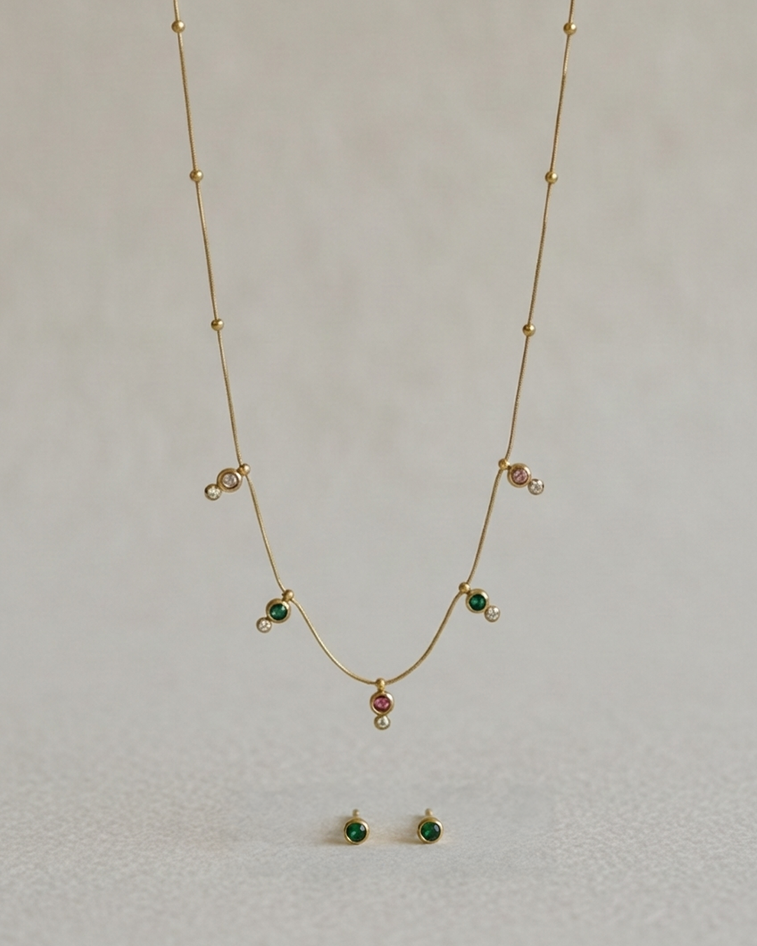 Multi Stones Classy Stainless Steel Neckchain with Earrings