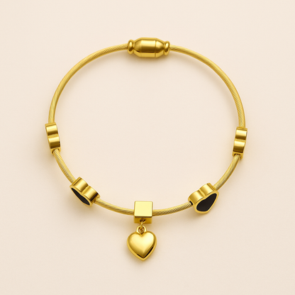 Golden & Black Heart Bangle Bracelet