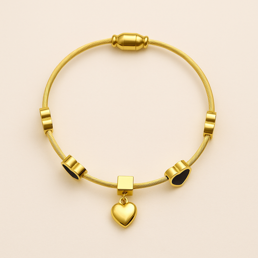 Golden & Black Heart Bangle Bracelet