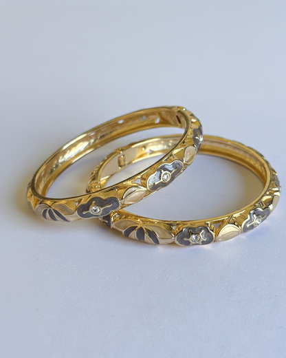 Grey and Beige Enamel Bracelet Set of 2