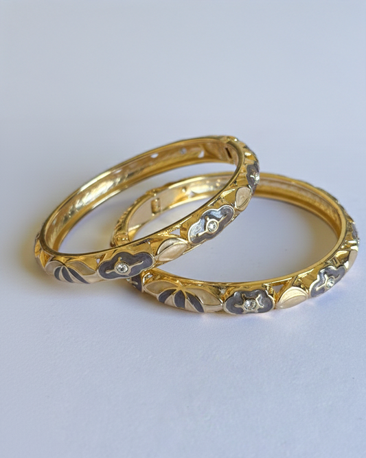 Grey and Beige Enamel Bracelet Set of 2