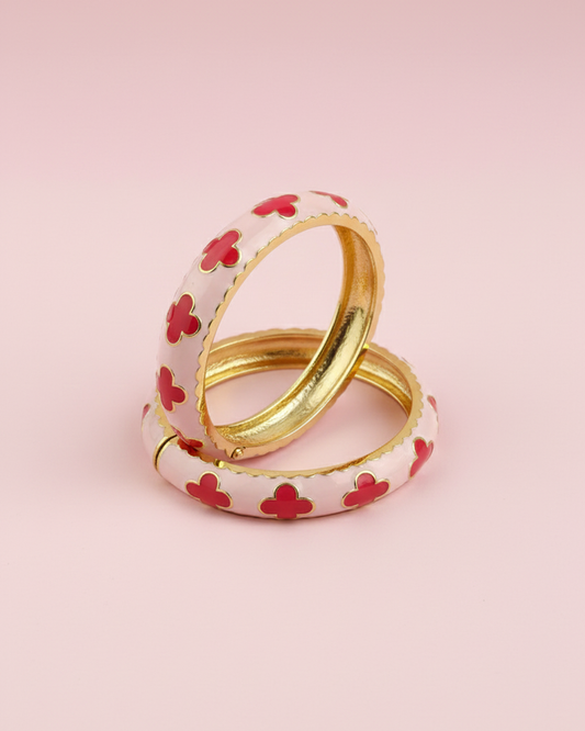 Pink Clover Enamel Bracelet Set of 2