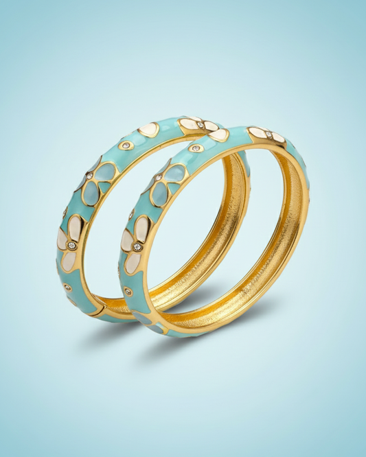 Pastel Pop with Blue Flower Bracelet Set of 2