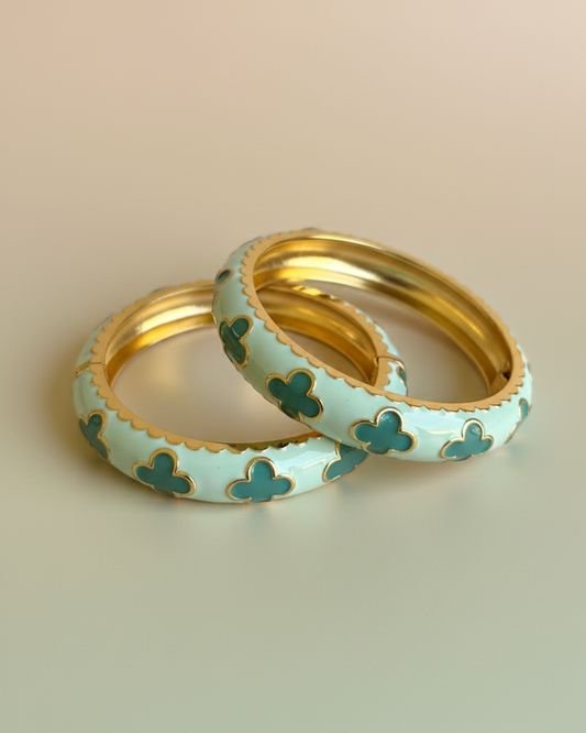 Blue Clover Enamel Bracelet Set of 2