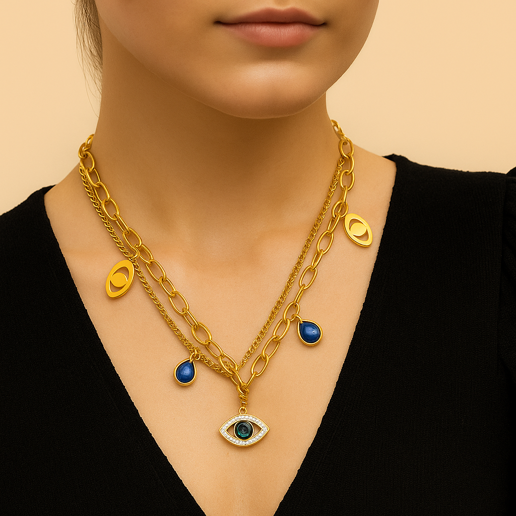 Evil Eye 2 Layer Charm Necklace