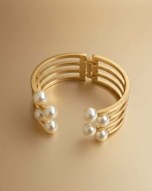 Twin Pearl Cuff  Stainless Steel Anti Tarnish Bracelet