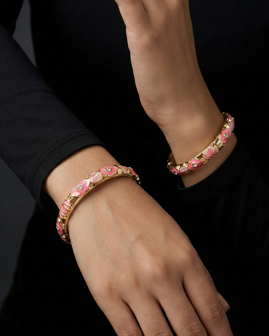 Royal Pink Enamel Bracelet Set of 2