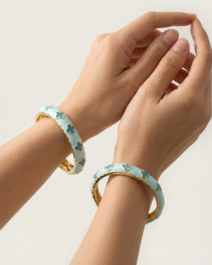 Blue Clover Enamel Bracelet Set of 2