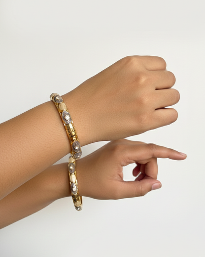 Grey and Beige Enamel Bracelet Set of 2