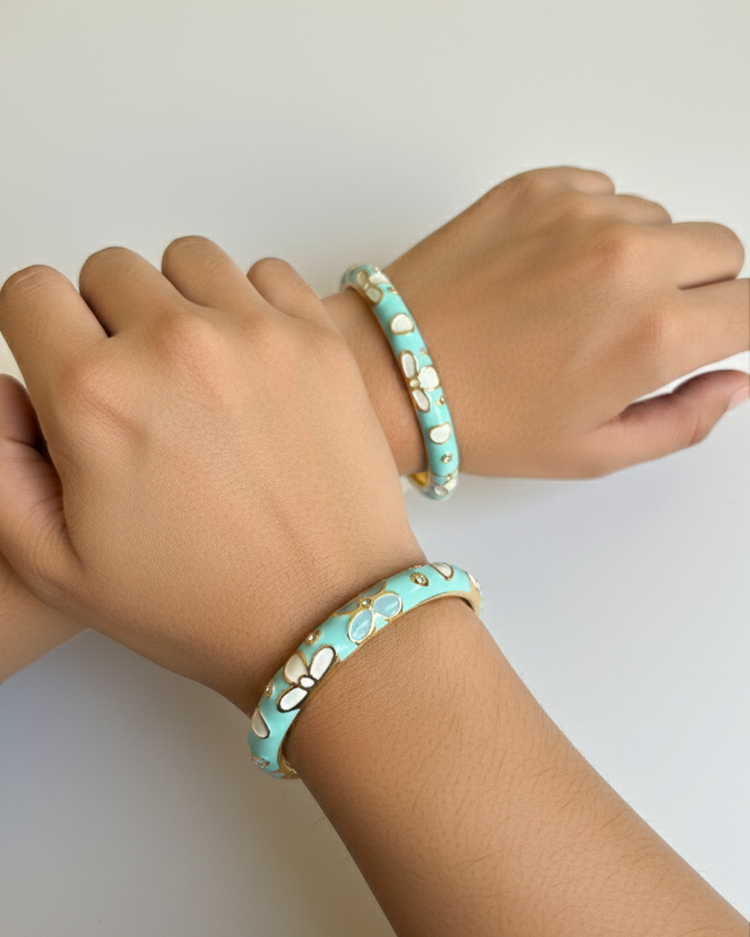 Pastel Pop with Blue Flower Bracelet Set of 2