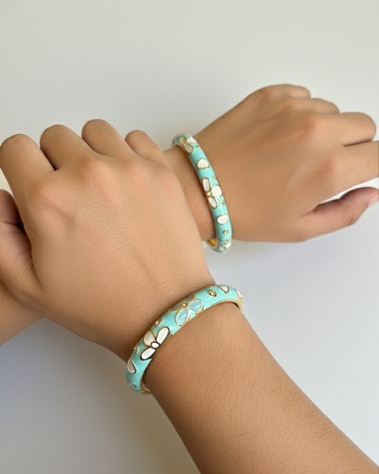 Pastel Pop with Blue Flower Bracelet Set of 2