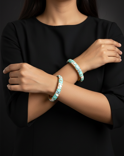 Pastel Pop with Blue Flower Bracelet Set of 2