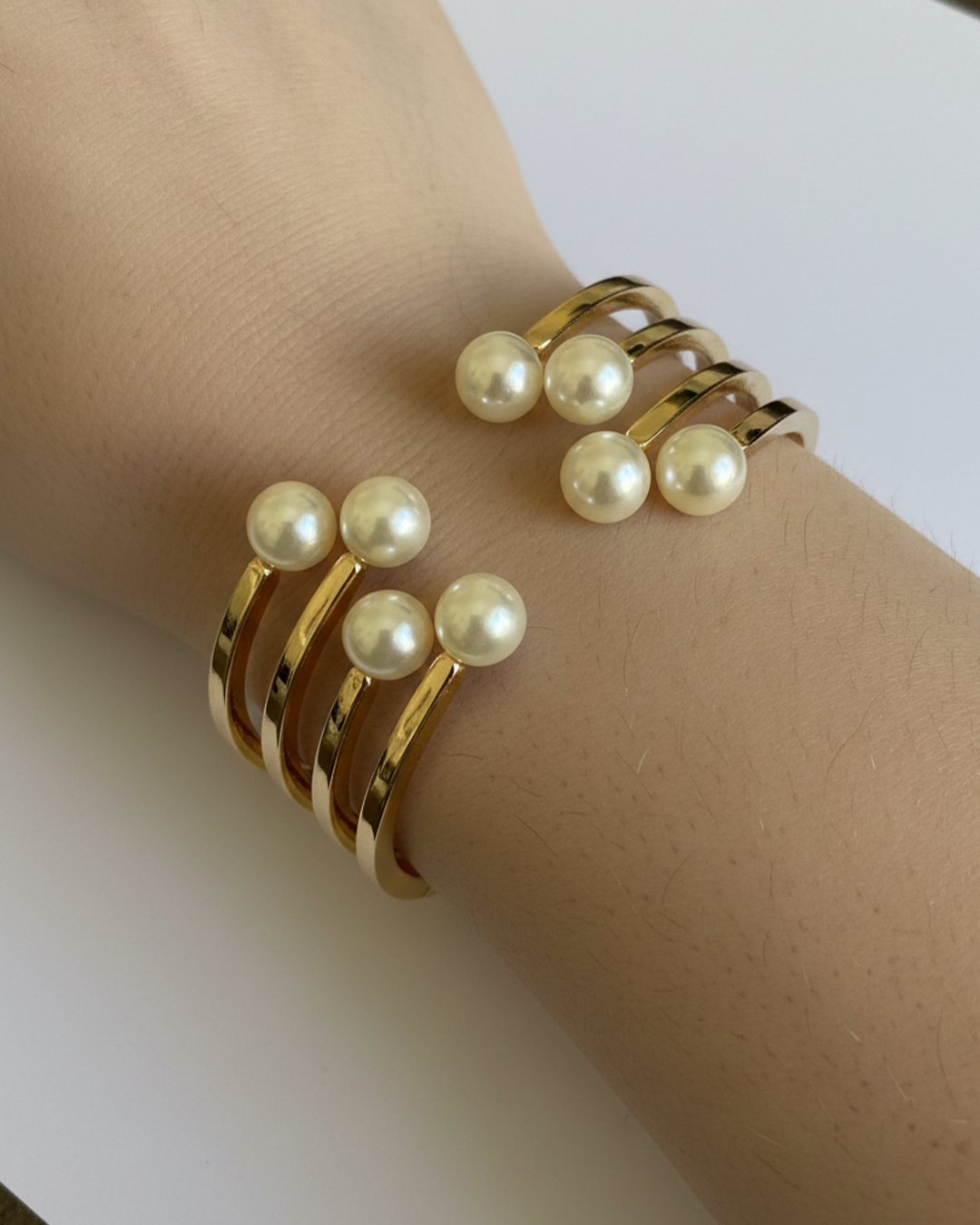 Twin Pearl Cuff  Stainless Steel Anti Tarnish Bracelet