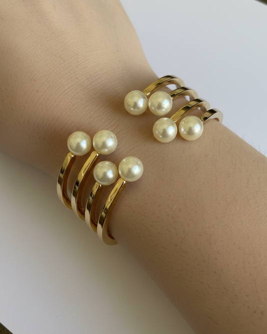 Twin Pearl Cuff  Stainless Steel Anti Tarnish Bracelet