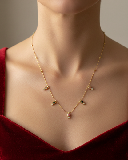 Multi Stones Classy Stainless Steel Neckchain with Earrings