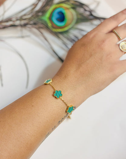 Green Clover Stainless Steel Chain Bracelet