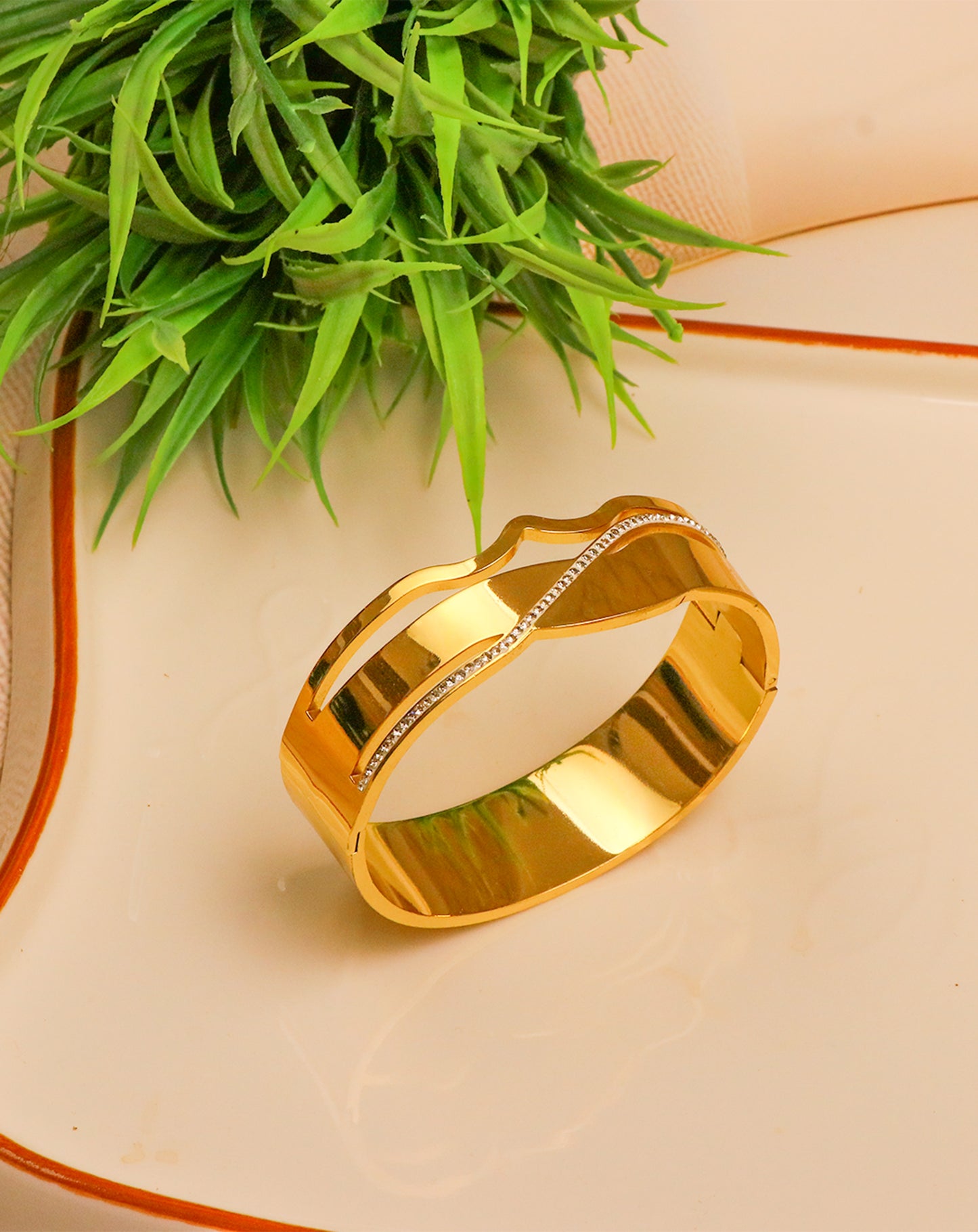 Shynox Stainless Steel Broad Bangle Bracelet