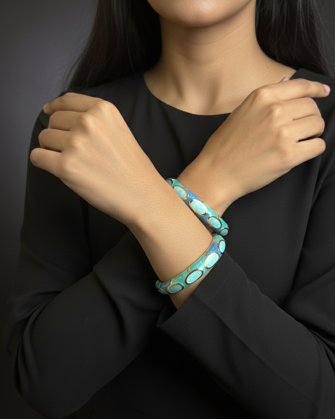 Aqua Royal Enamel Bracelet Set of 2