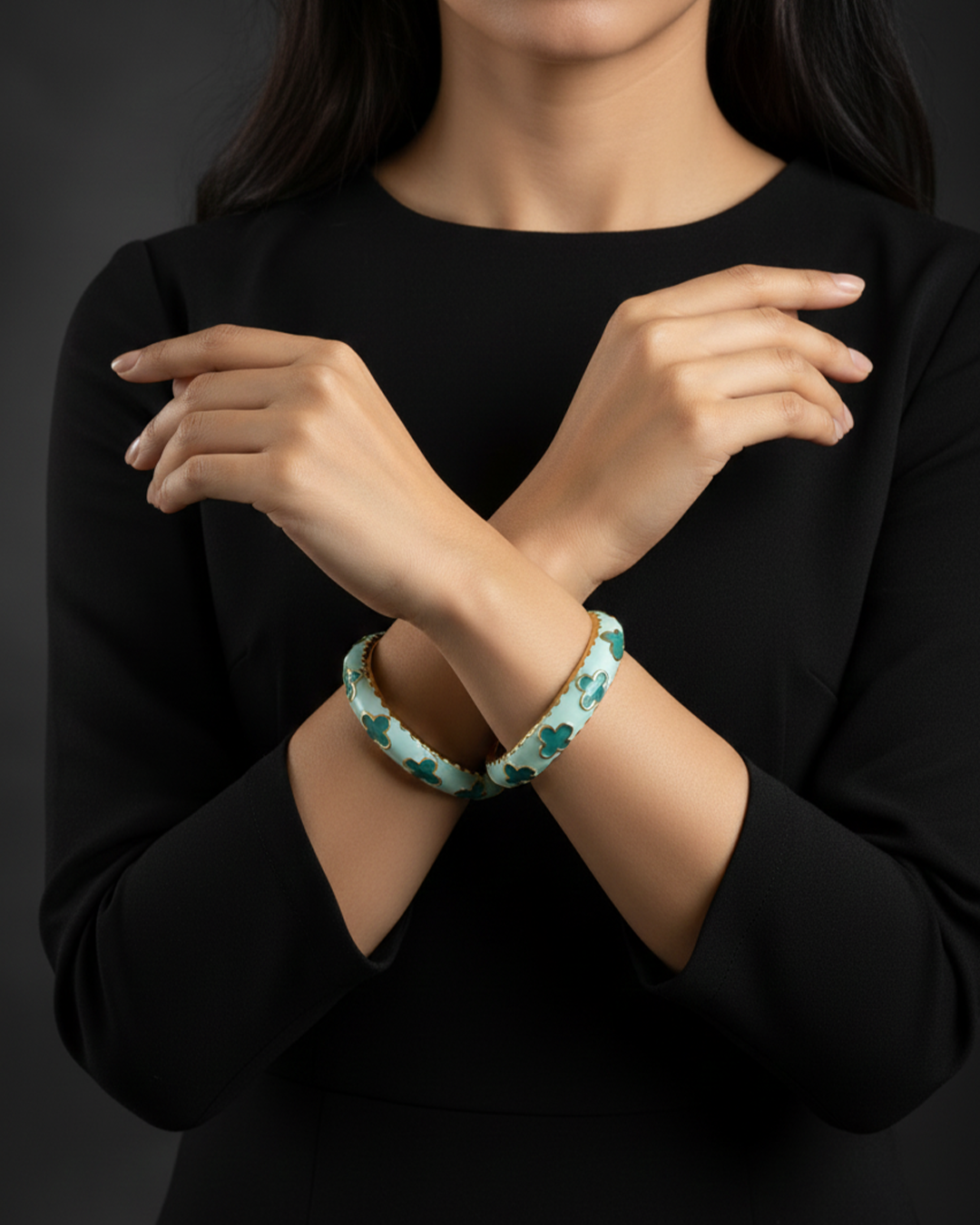 Blue Clover Enamel Bracelet Set of 2