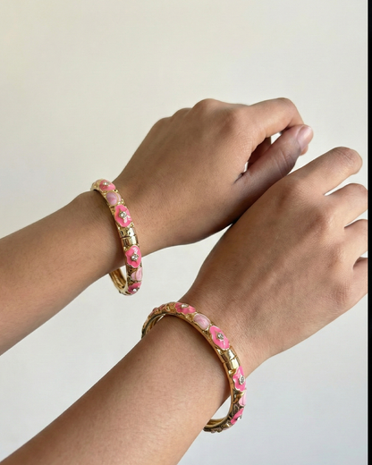 Royal Pink Enamel Bracelet Set of 2