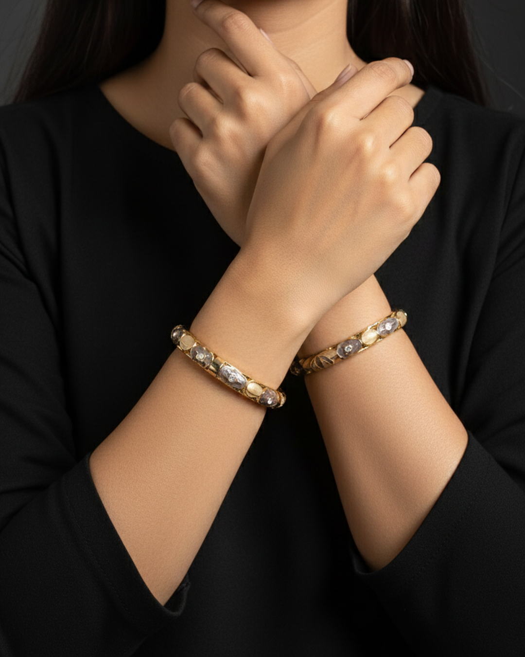 Grey and Beige Enamel Bracelet Set of 2