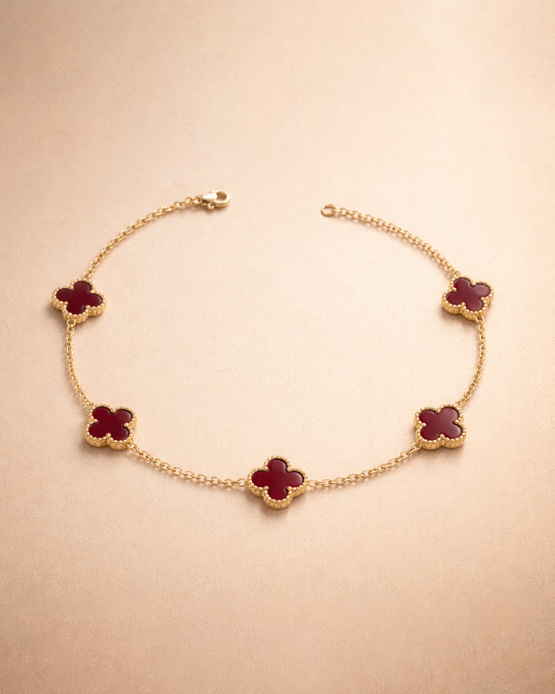 Maroon Color Stainless Steel Anti Tarnish Clover Bracelet