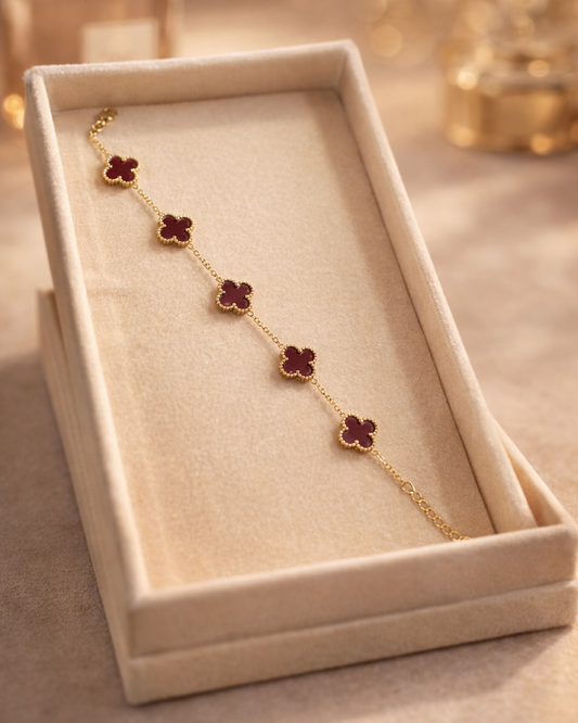 Maroon Color Stainless Steel Anti Tarnish Clover Bracelet