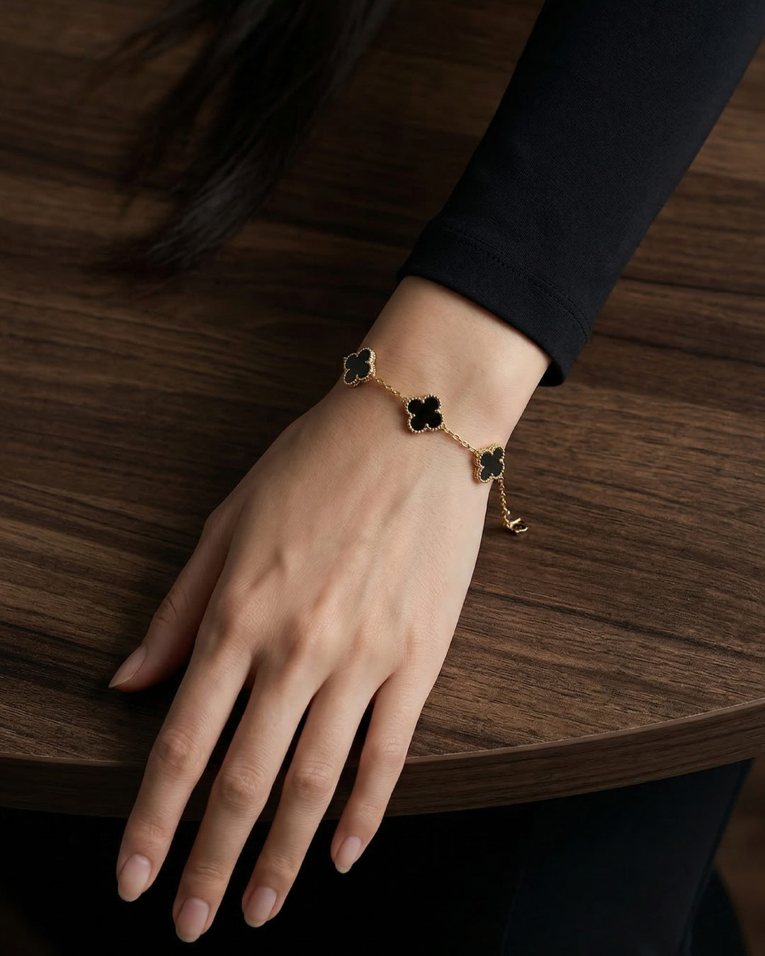 Black Stainless Steel Anti Tarnish Clover Bracelet