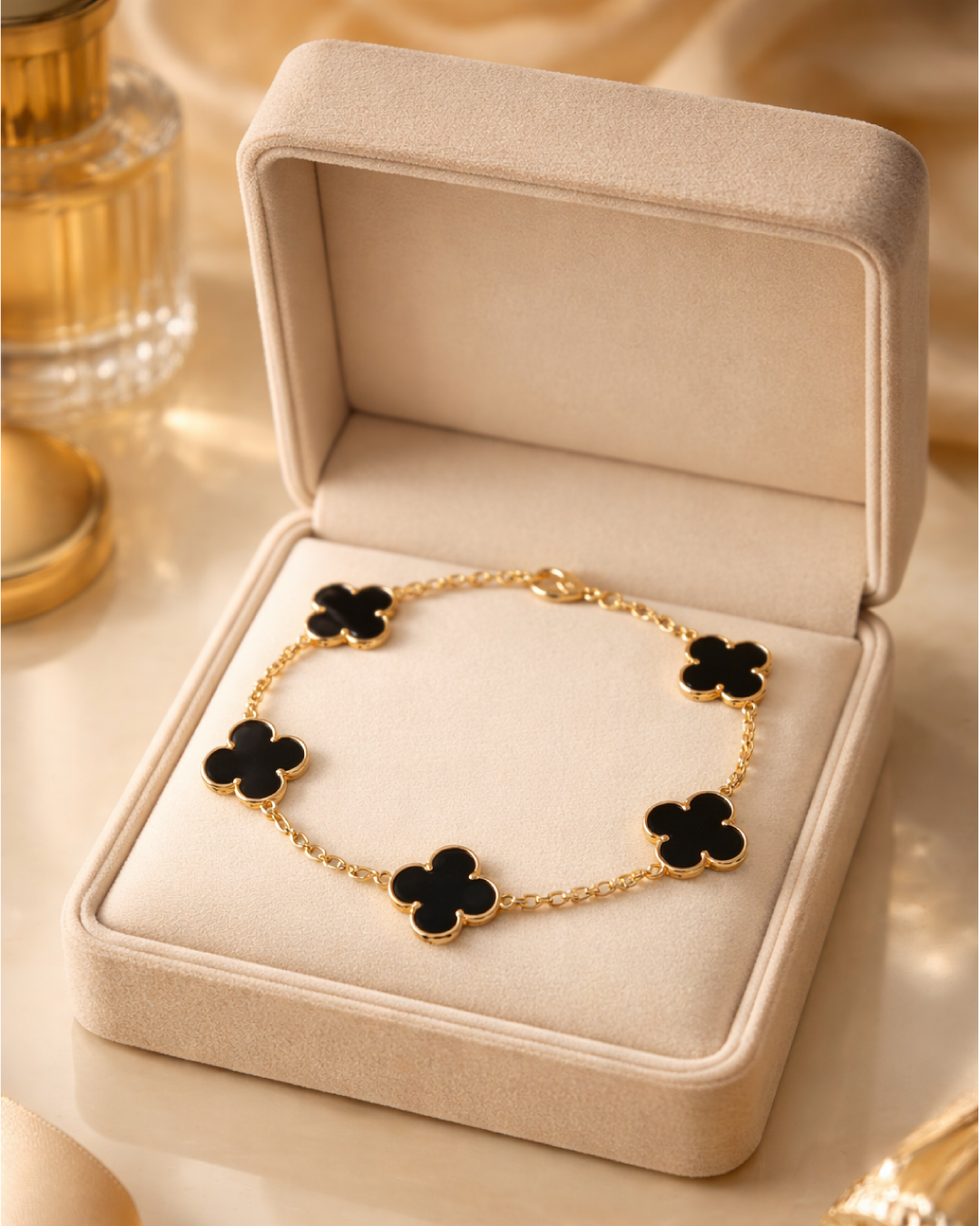 Black Stainless Steel Anti Tarnish Clover Bracelet