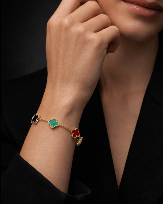 Multi Color Stainless Steel Anti Tarnish Clover Bracelet
