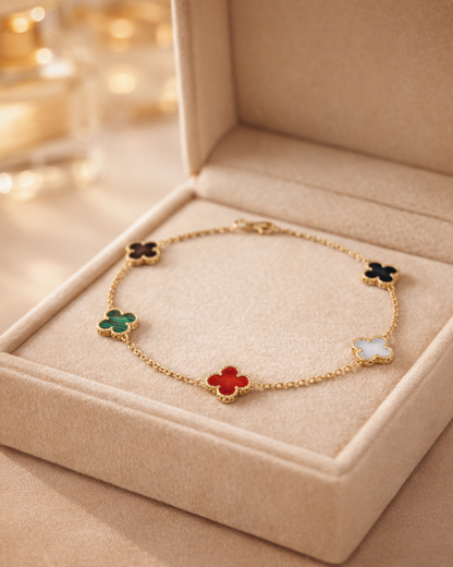 Multi Color Stainless Steel Anti Tarnish Clover Bracelet